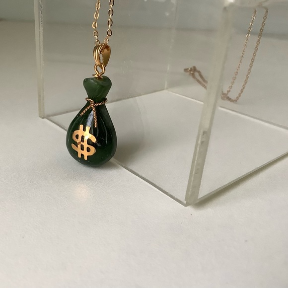 New vintage solid jade moneybag necklace - Picture 3 of 9